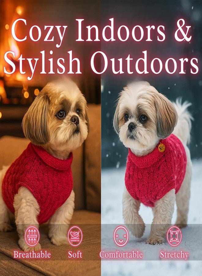 سايج سكوير كنزة صوفية محبوكة يدويًا للكلاب من سلالة شيه تزو، بتصميم مربع من سيج | ملابس شتوية دافئة | ناعمة وقابلة للتمدد | ملابس حيوانات أليفة مصنوعة يدويًا للطقس البارد | طقم مريح وأنيق للكلاب | كنزة محبوكة | وردي - Image 4